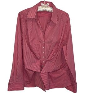 J. PETERMAN WOMENS 1950'S TIE FRONT BLOUSE STRIPED BUTTON DOWN